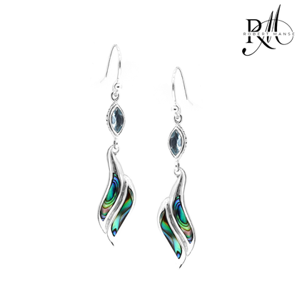 Bali RoManse Abalone & Sky Blue Topaz Wavy Sterling Silver Earrings