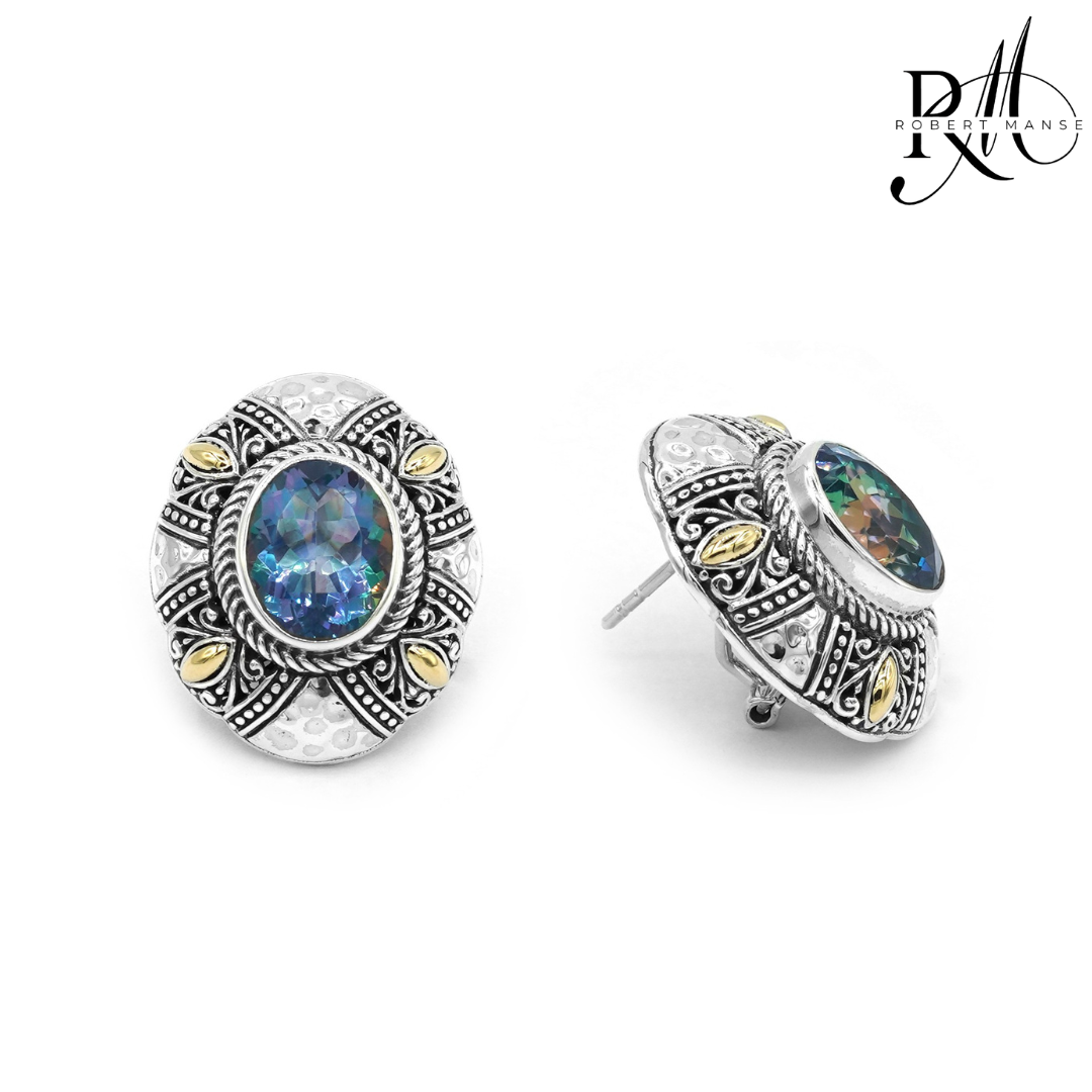 Bali RoManse Flower Petal Quartz & Hammered Sterling Silver Omega Back Earrings