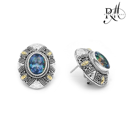 Bali RoManse Flower Petal Quartz & Hammered Sterling Silver Omega Back Earrings