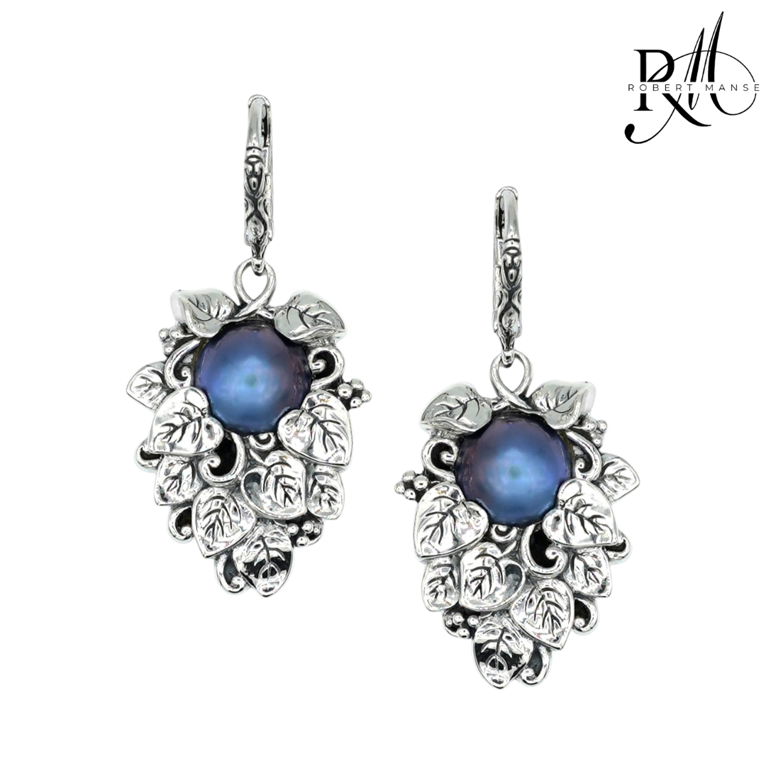 Bali RoManse Blue Mabe Pearl Vine Sterling Silver Earrings