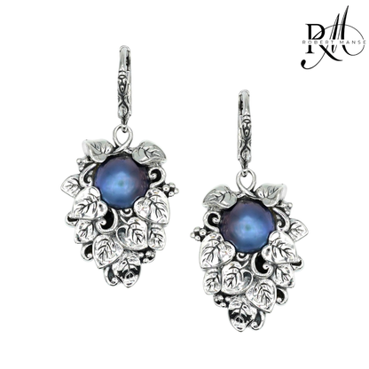 Bali RoManse Blue Mabe Pearl Vine Sterling Silver Earrings