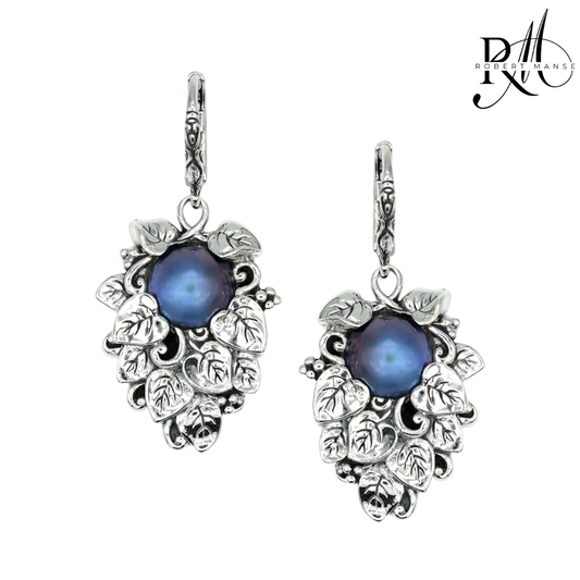 Bali RoManse Blue Mabe Pearl Vine Sterling Silver Earrings