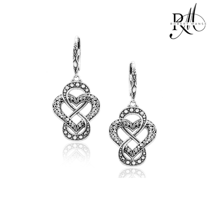 Bali RoManse Infinity Heart Sterling Silver Leverback Earrings