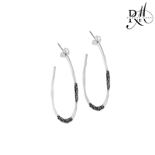 Bali RoManse Scrollwork Sterling Silver Oval Open Hoop Earrings