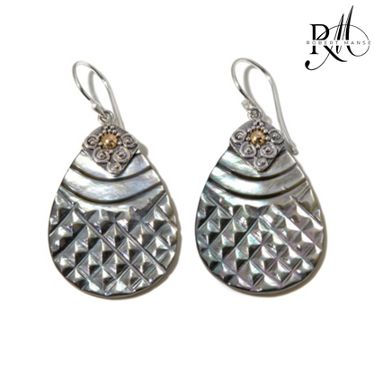 Bali RoManse Hand-Carved Mother of Pearl Pear-Shaped Earrings