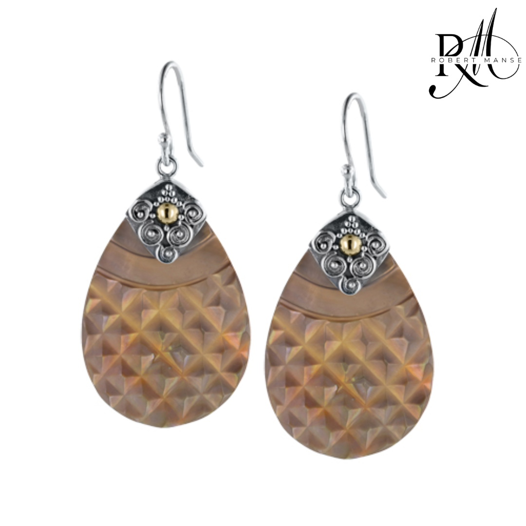Bali RoManse Hand-Carved Mother of Pearl Pear-Shaped Earrings