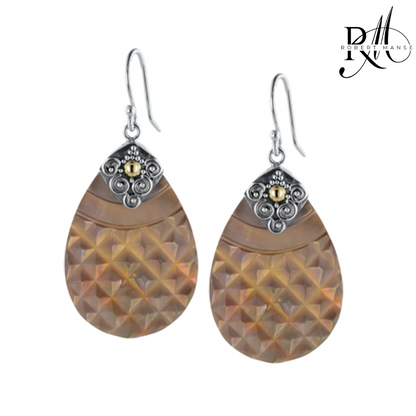 Bali RoManse Hand-Carved Mother of Pearl Pear-Shaped Earrings