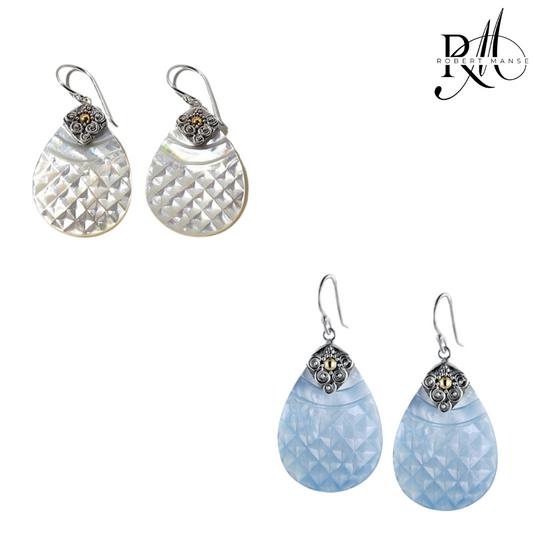 Bali RoManse Hand-Carved Mother of Pearl Pear-Shaped Earrings