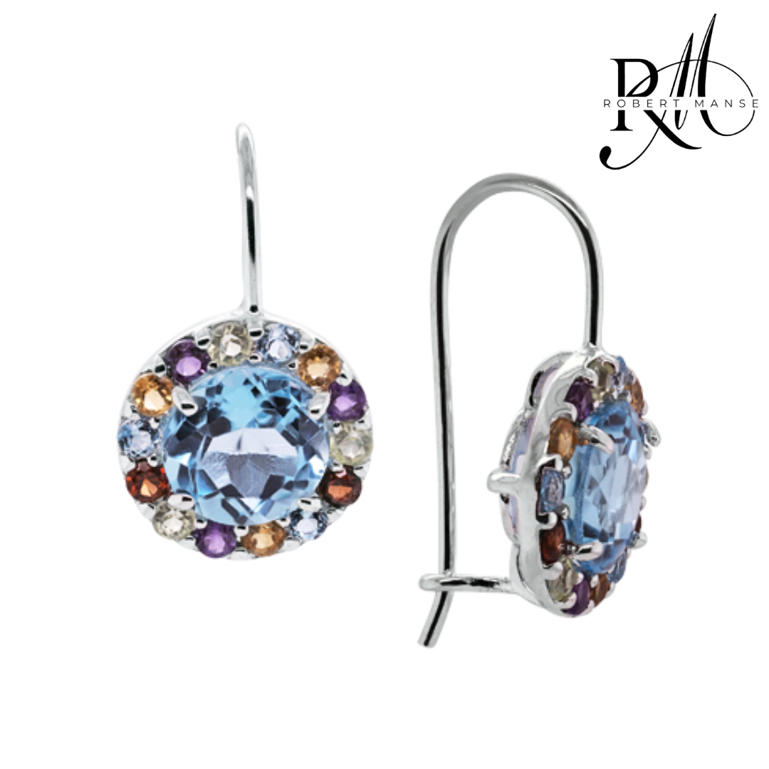 Gem RoManse Sterling Silver Multi-Color Gemstone Drop Earrings
