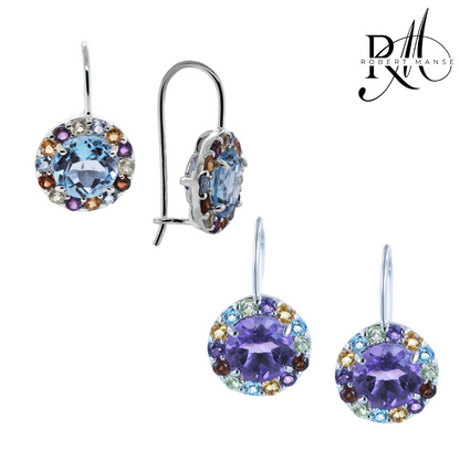 Gem RoManse Sterling Silver Multi-Color Gemstone Drop Earrings