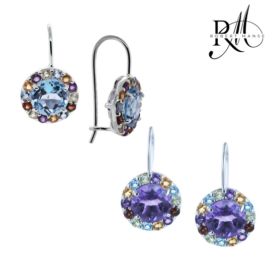 Gem RoManse Sterling Silver Multi-Color Gemstone Drop Earrings