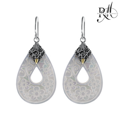 Bali RoManse Carved Mother of Pearl Sterling Silver Earrings