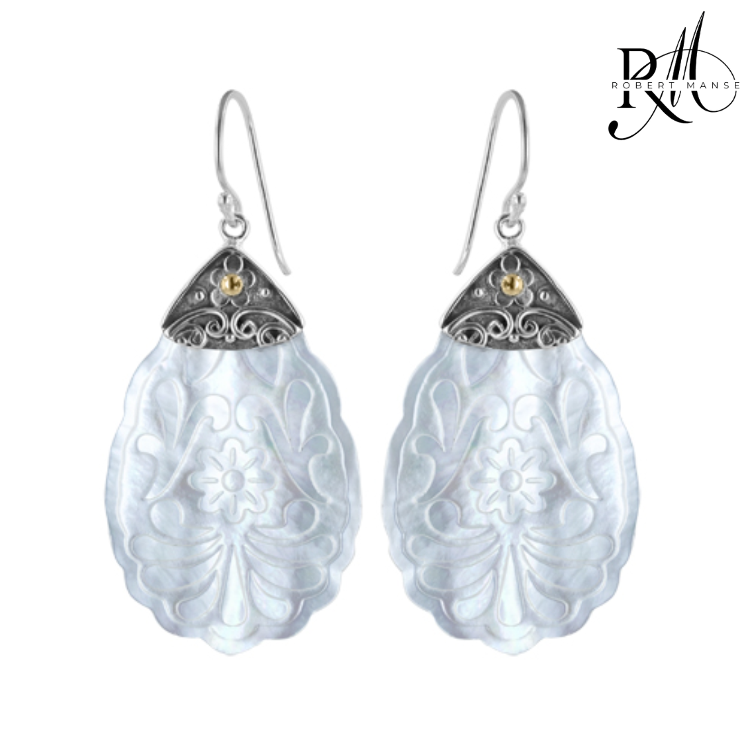 Bali RoManse Hand-Carved Mother of Pearl Sterling Silver Earrings