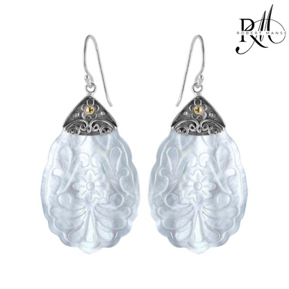 Bali RoManse Hand-Carved Mother of Pearl Sterling Silver Earrings