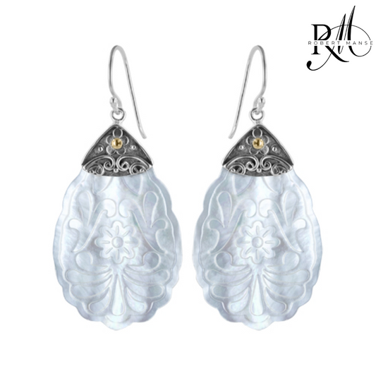 Bali RoManse Hand-Carved Mother of Pearl Sterling Silver Earrings
