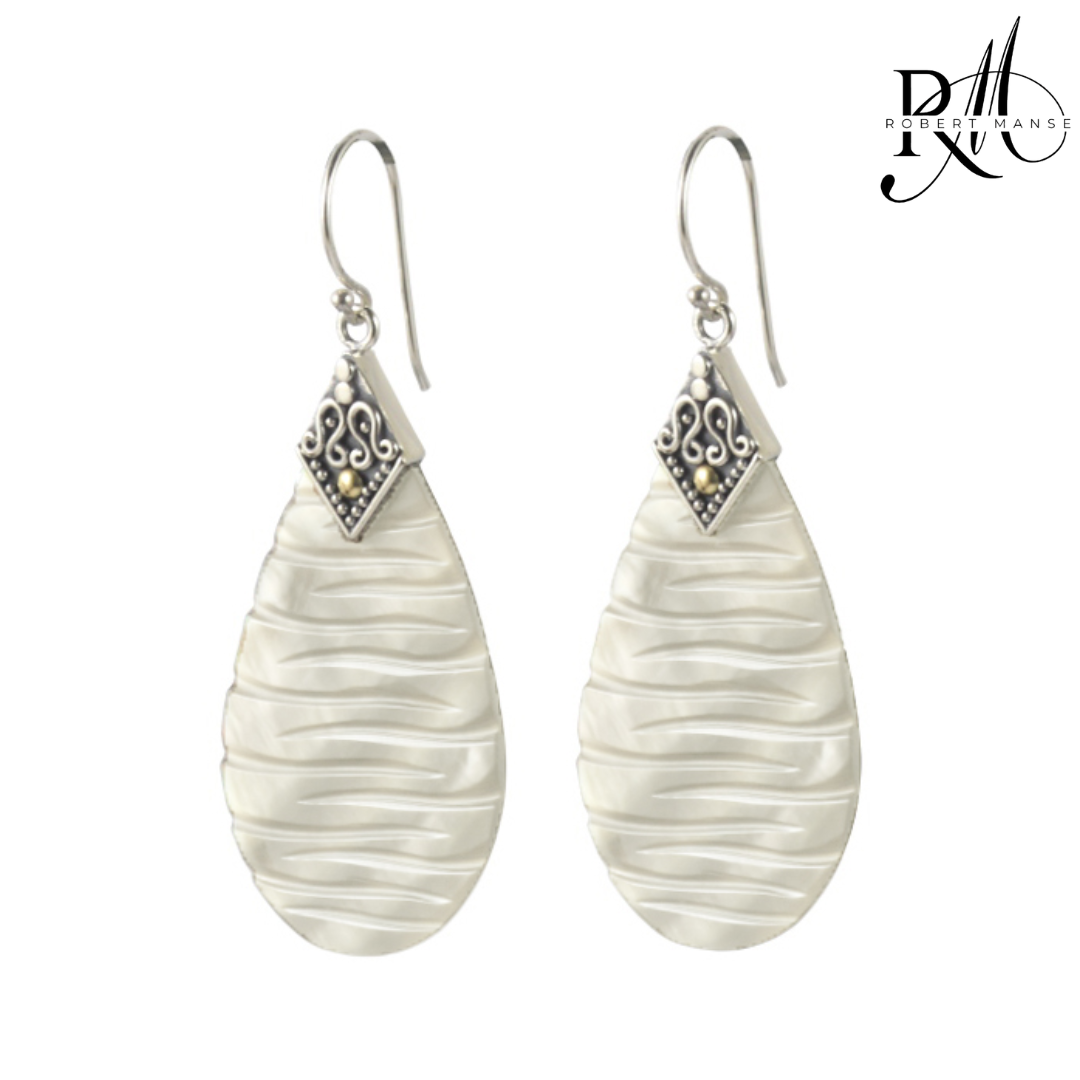 Bali RoManse Hand-Carved Mother of Pearl Sterling Silver Earrings