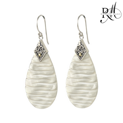 Bali RoManse Hand-Carved Mother of Pearl Sterling Silver Earrings