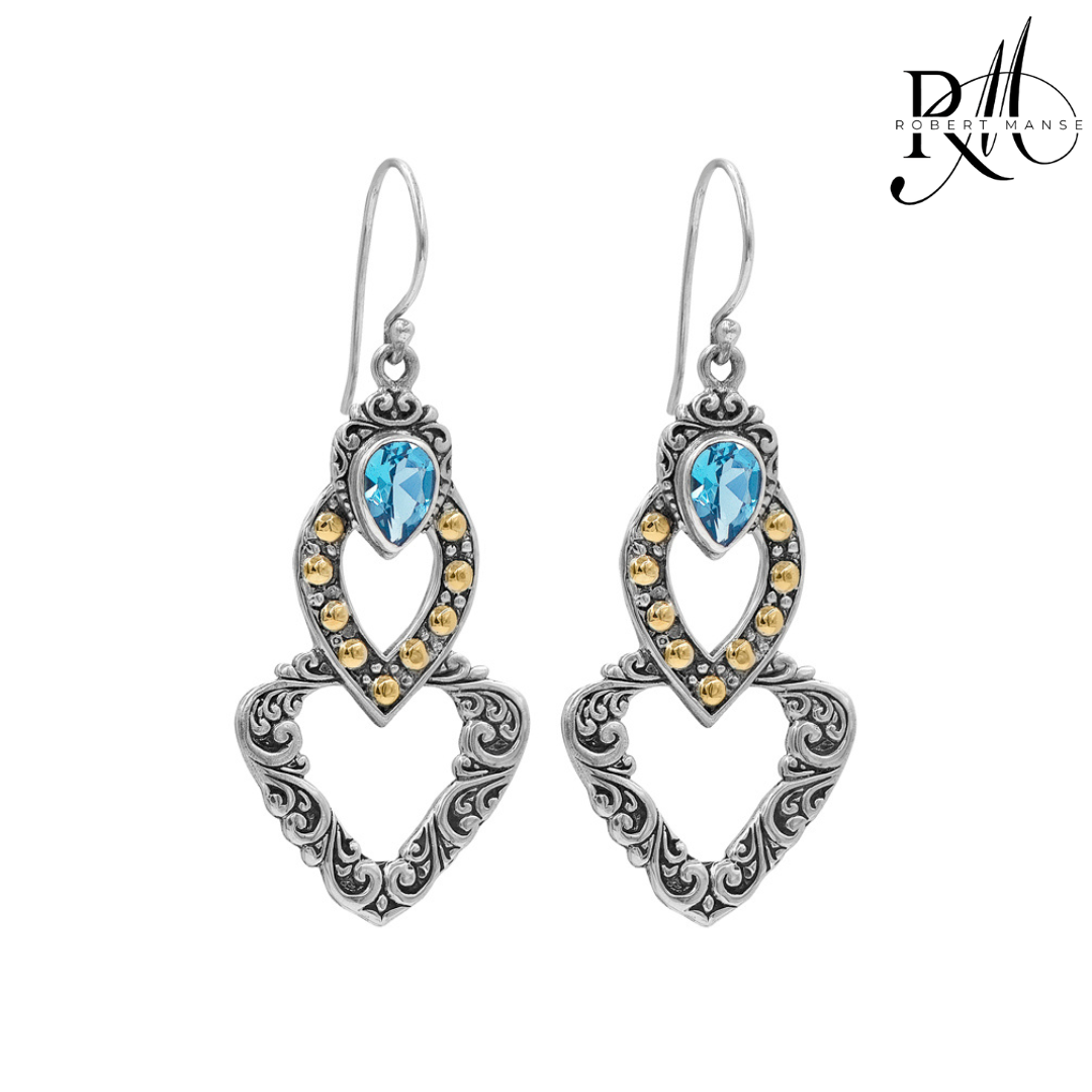 Bali RoManse Swiss Blue Topaz & Two-Tone Dangle Earrings