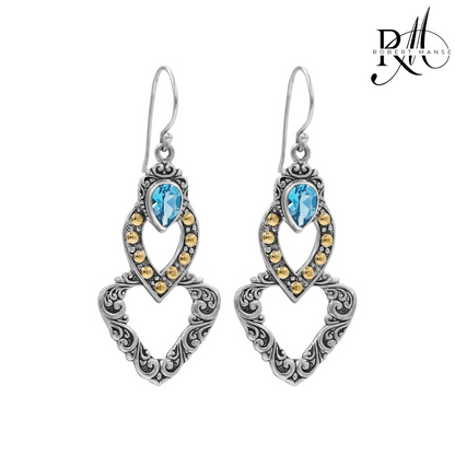 Bali RoManse Swiss Blue Topaz & Two-Tone Dangle Earrings