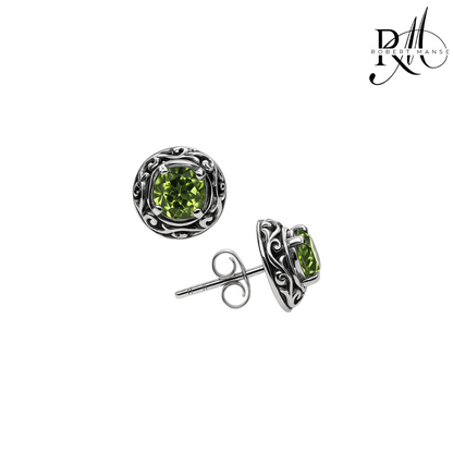 Bali RoManse Peridot Birthstone Sterling Silver Stud Earrings