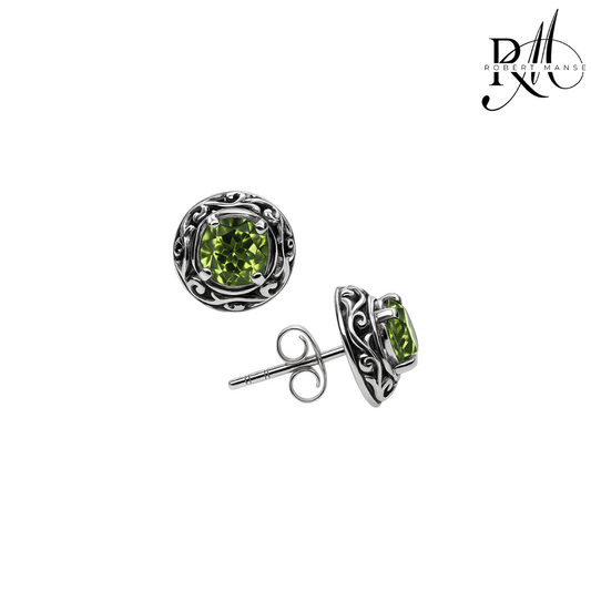 Bali RoManse Peridot Birthstone Sterling Silver Stud Earrings