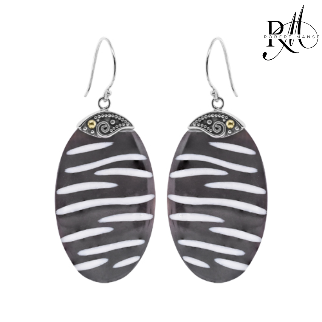 Bali RoManse Zebra Pattern Natural Shell Sterling Silver Earrings