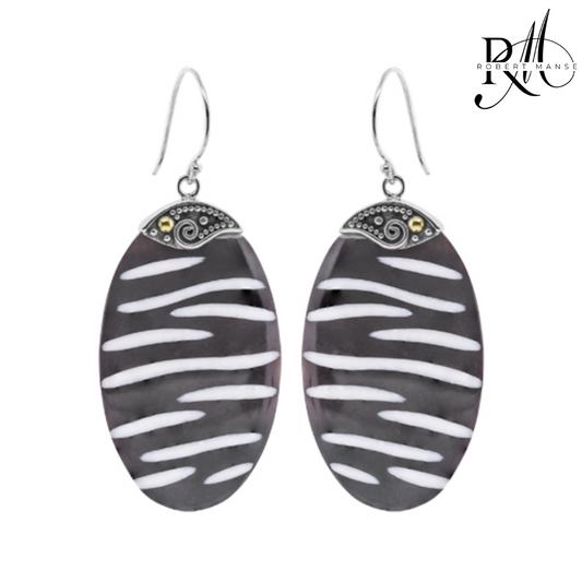 Bali RoManse Zebra Pattern Natural Shell Sterling Silver Earrings