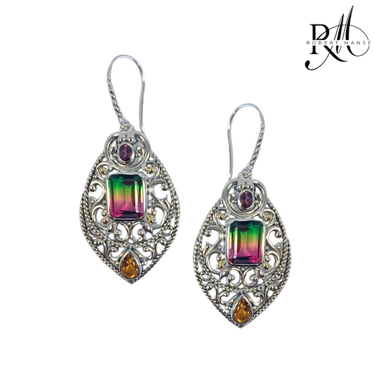 Gem RoManse Multi-stone Sterling Silver Scrollwork Earrings