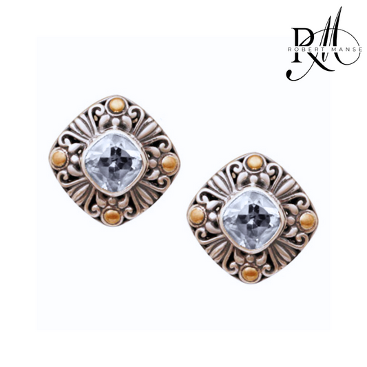 Bali RoManse Gemstone Sterling Silver Stud Earrings with 18k Gold Accents