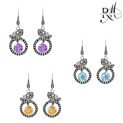 Bali RoManse Butterfly & Gemstone Sterling Silver Earrings