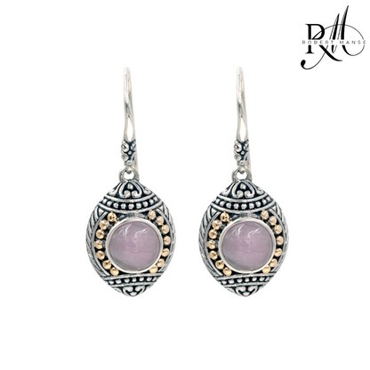 Bali RoManse Kunzite Sterling Silver Earrings with 18k Gold Accents