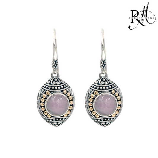 Bali RoManse Kunzite Sterling Silver Earrings with 18k Gold Accents