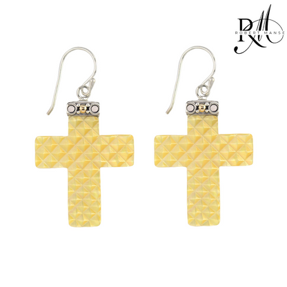 Bali RoManse Mother of Pearl Hand-Carved Cross Sterling Silver Earrings