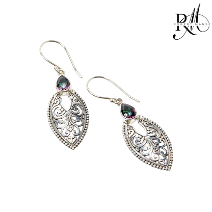 Bali RoManse Magic Green Quartz Scrollwork Sterling Silver Earrings