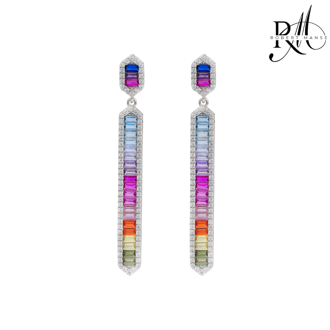 CZ RoManse Multi-color Drop Bar Sterling Silver Earrings