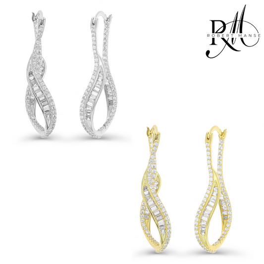 CZ RoManse Wavy Elongated Hoop Earrings