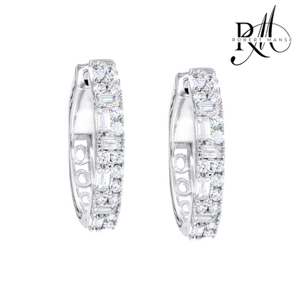 CZ RoManse Multi-stone Rhodium Plated Sterling Silver Hoop Earrings