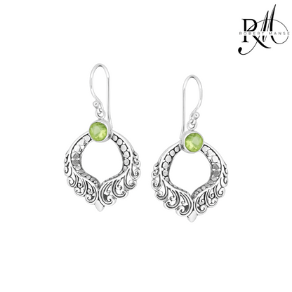 Bali RoManse Peridot & Scrollwork Sterling Silver Earrings