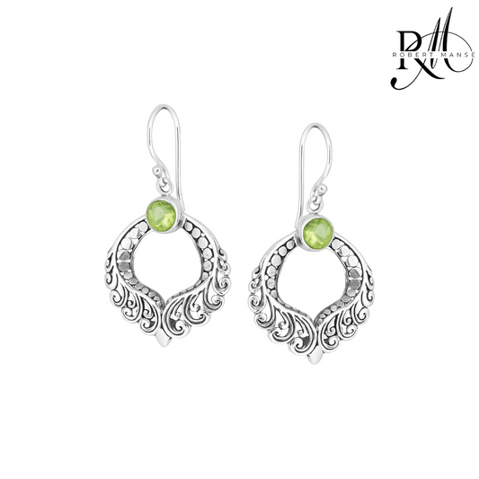 Bali RoManse Peridot & Scrollwork Sterling Silver Earrings