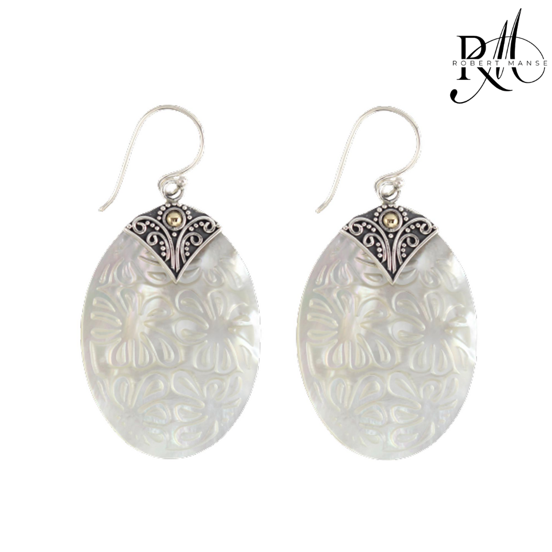 Bali RoManse Mother of Pearl Hand-Carved Floral Sterling Silver Earrings