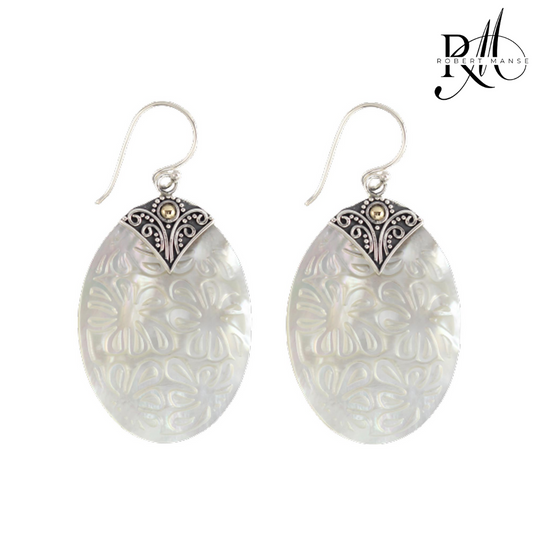 Bali RoManse Mother of Pearl Hand-Carved Floral Sterling Silver Earrings