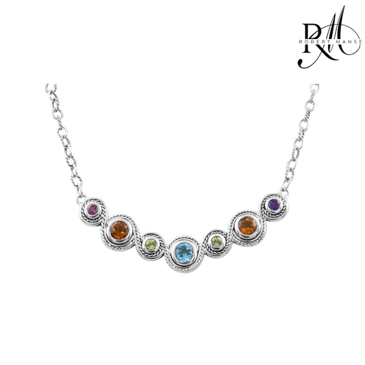 Gem RoManse Interwoven Multi-Gem 18" Sterling Silver Necklace