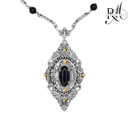 Bali RoManse Black Onyx Locket Sterling Silver & 18K Necklace
