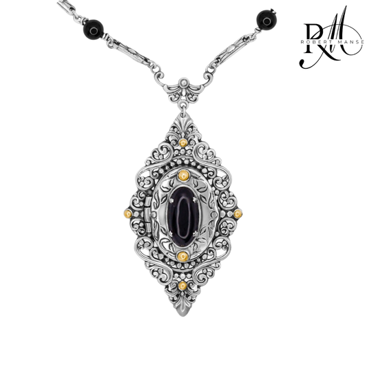 Bali RoManse Black Onyx Locket Sterling Silver & 18K Necklace
