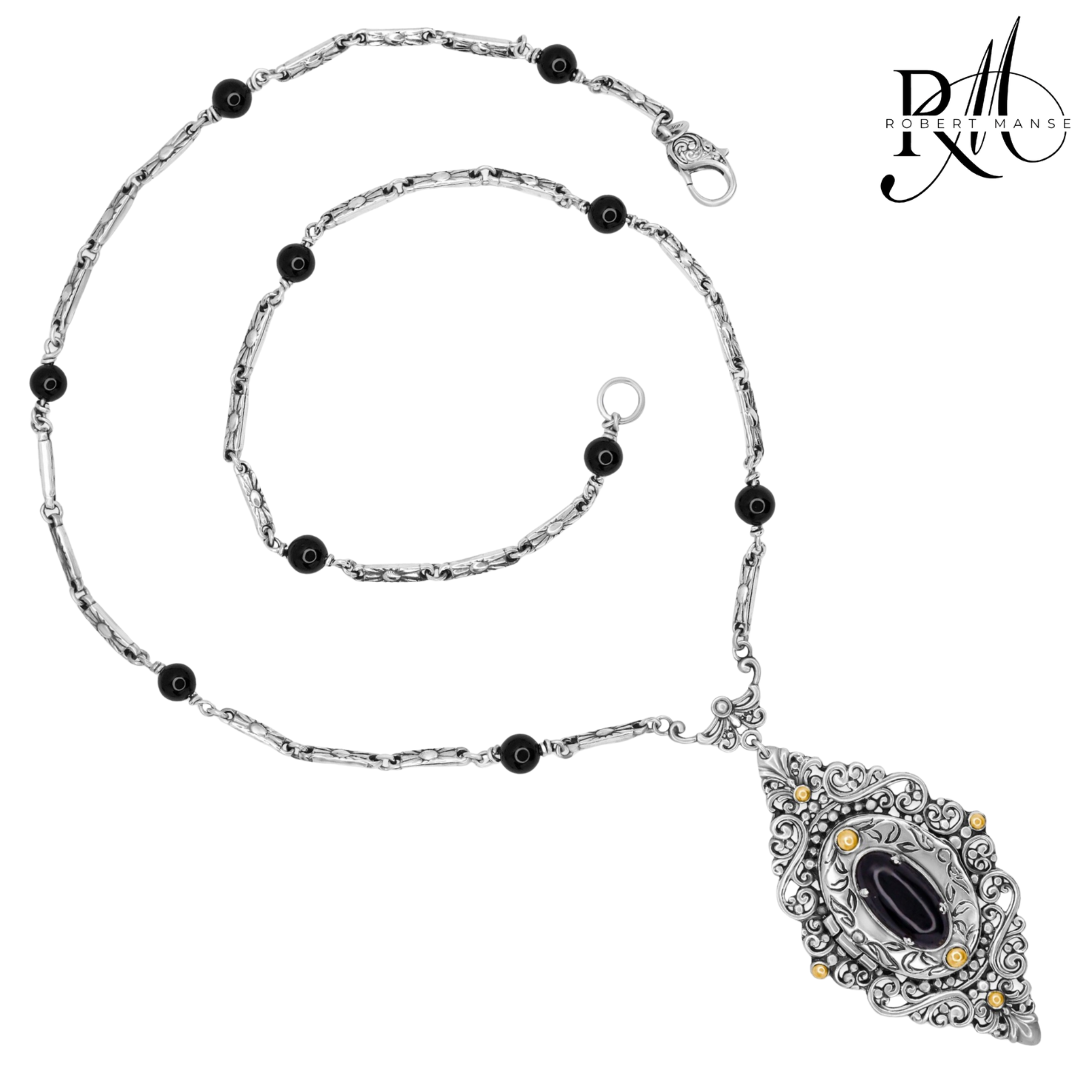 Bali RoManse Black Onyx Locket Sterling Silver & 18K Necklace