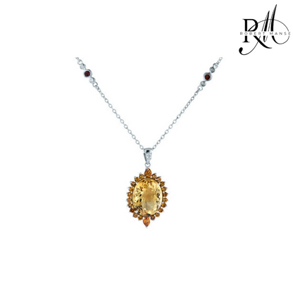 Gem RoManse Sterling Silver Oval Station Pendant Necklace
