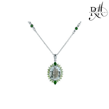 Gem RoManse Sterling Silver Oval Station Pendant Necklace