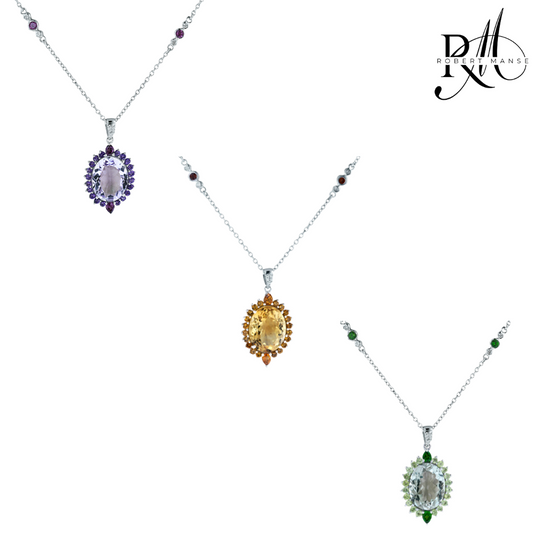 Gem RoManse Sterling Silver Oval Station Pendant Necklace