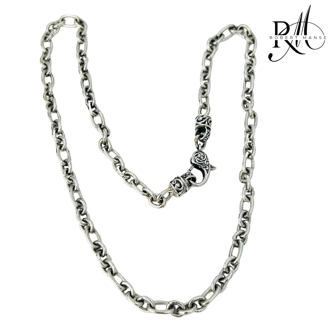 Bali RoManse Oval & Round Link Sterling Silver Chain Necklace