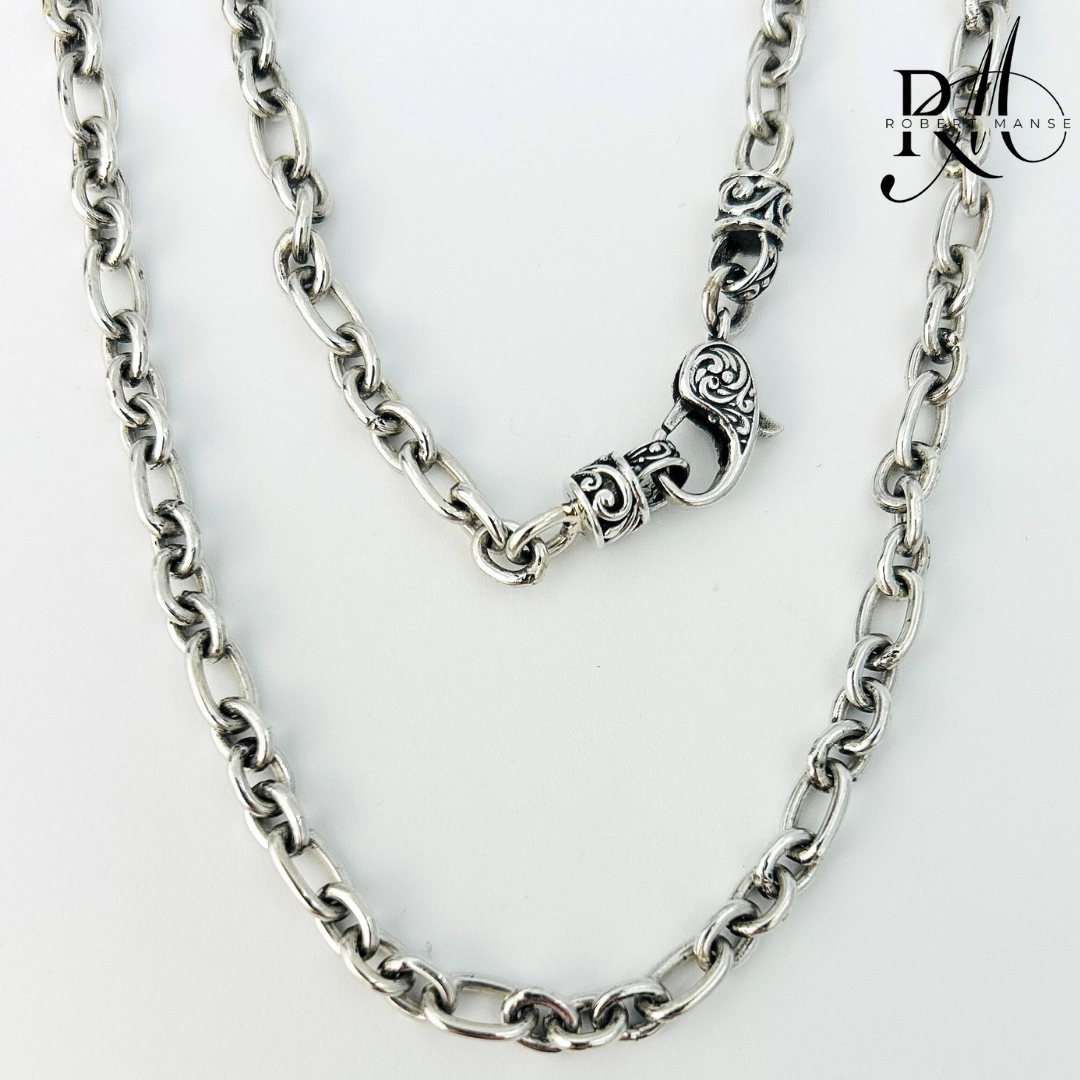Bali RoManse Oval & Round Link Sterling Silver Chain Necklace